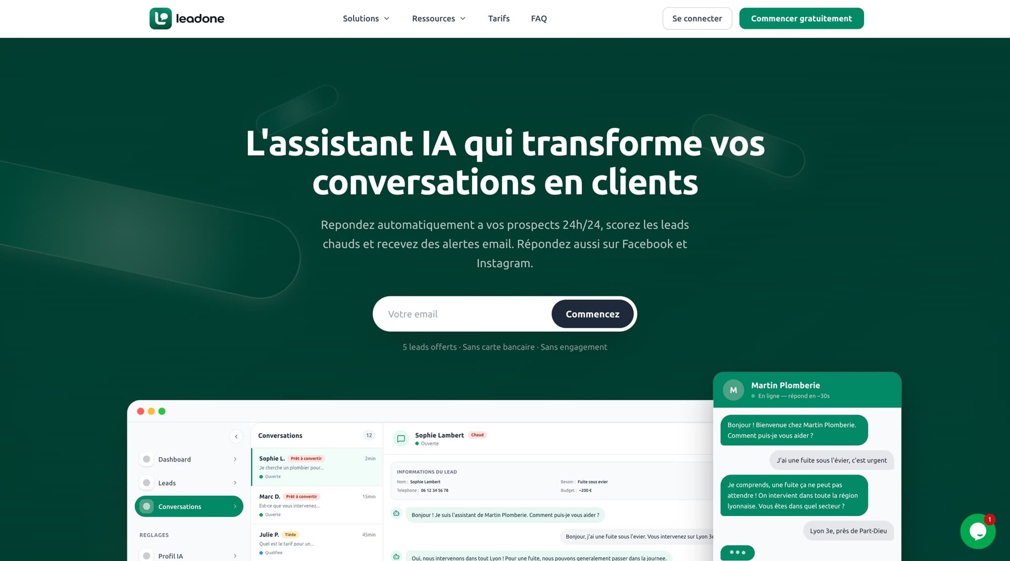 Leadone — l'assistant IA qui répond aux prospects 24h/24 et transforme les conversations en clients