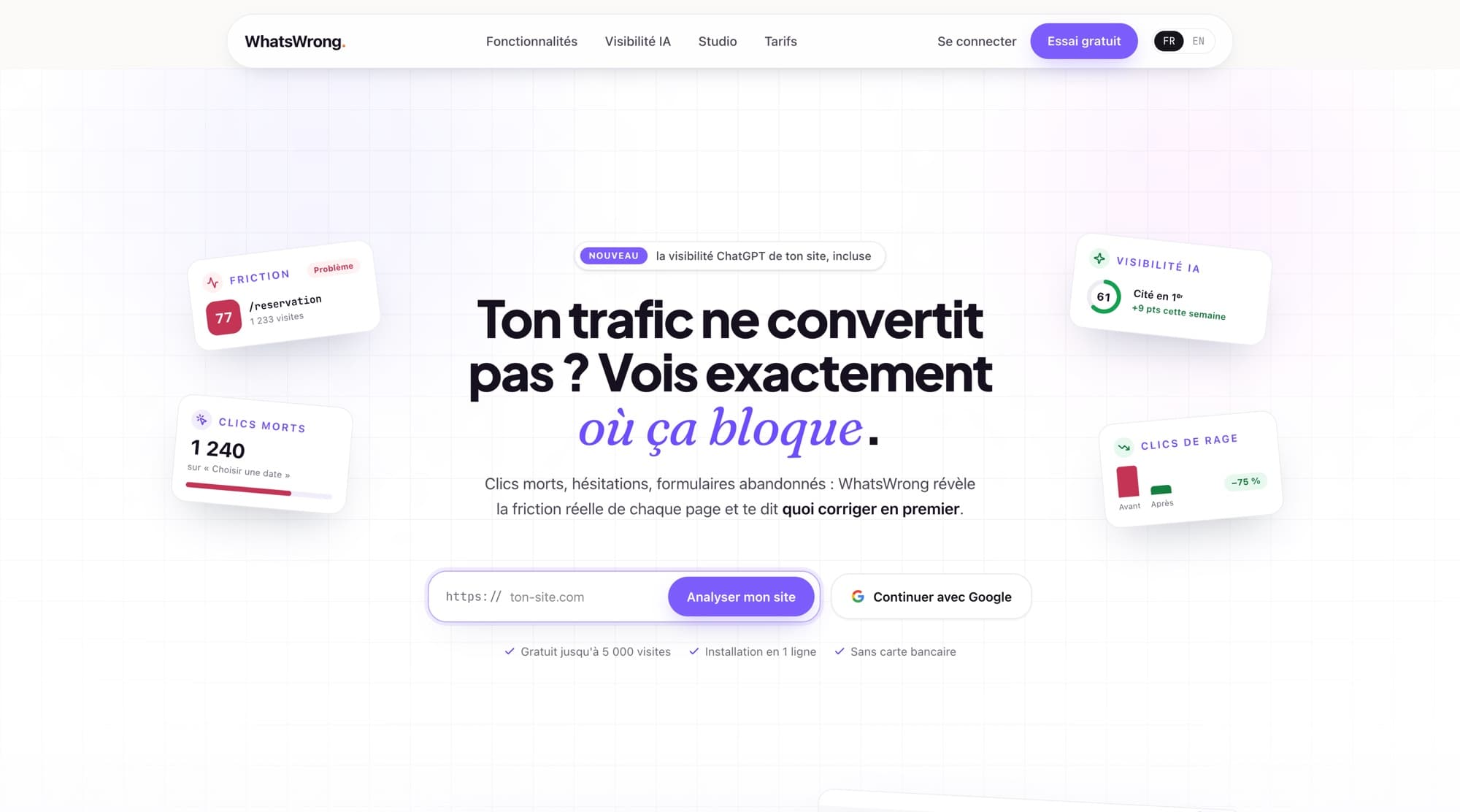 WhatsWrong — vois pourquoi ton site ne convertit pas et quoi corriger en premier